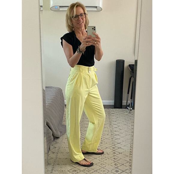 SIMON MILLER Butter Yellow Paper-Bag Waist Casual Galen Fitted Pants Size Large - Picture 14 of 16